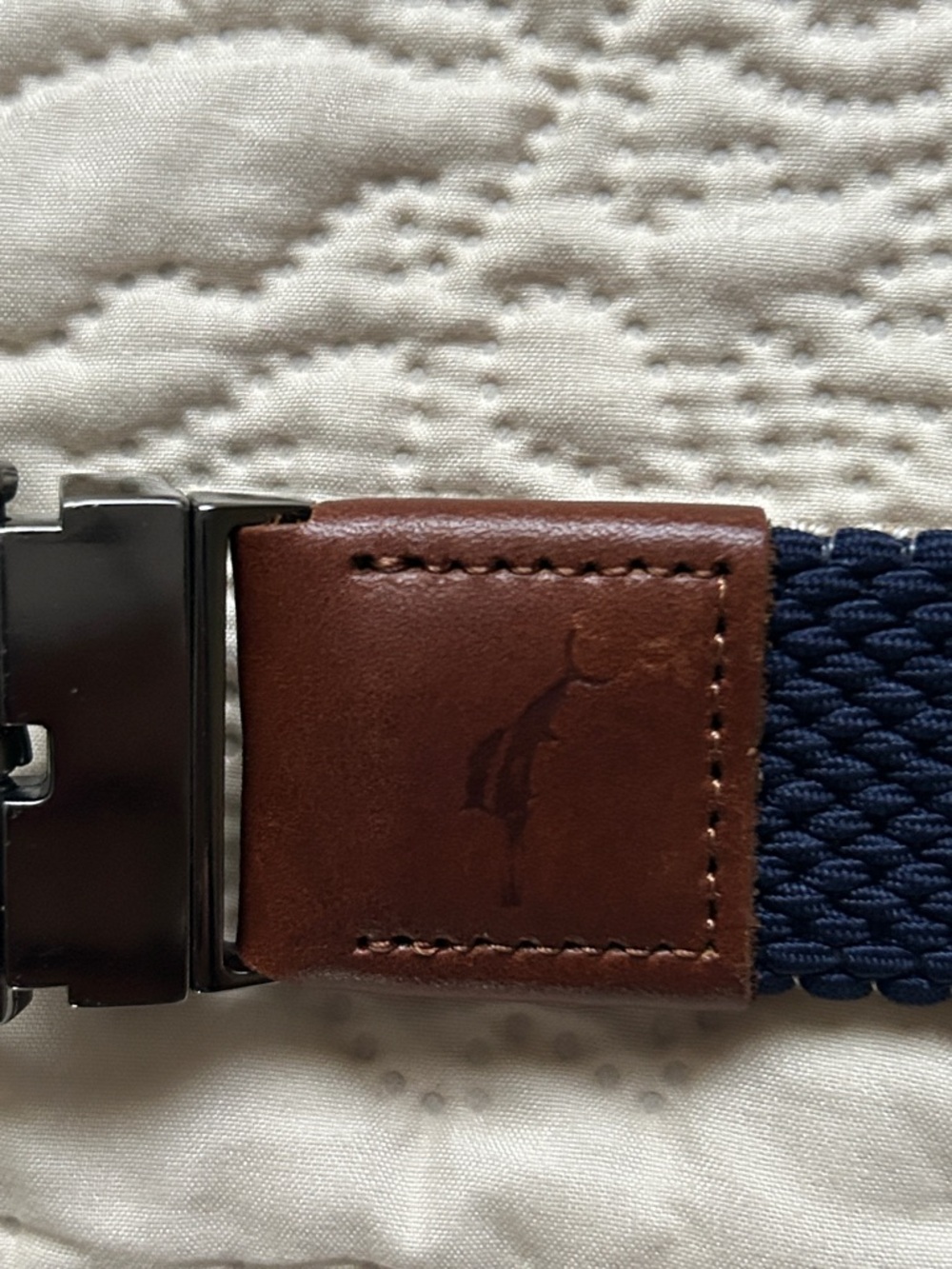 Leather-Trim Navy / Beige extra large reversible Braided Belt